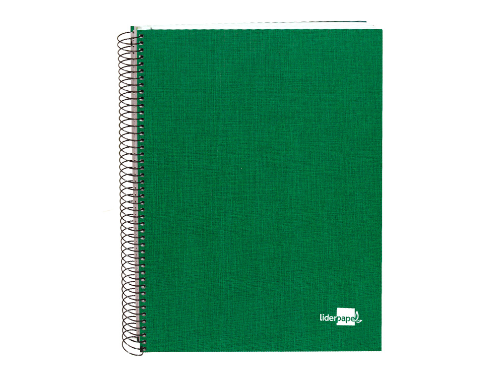 CUADERNO ESPIRAL LIDERPAPEL A4 MICRO PAPERCOAT TAPA FORRADA 140H 75GR CUADRO5MM 5 BANDA S 4 TALADROS VERDE