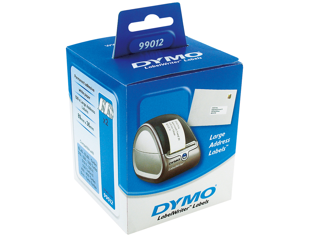 ETIQUETA ADHESIVA DYMO 99012 -TAMAO 89X36 MM PARA IMPRESORA 400 260 ETIQUETAS USO DIRECCIONES PAPEL C/2
