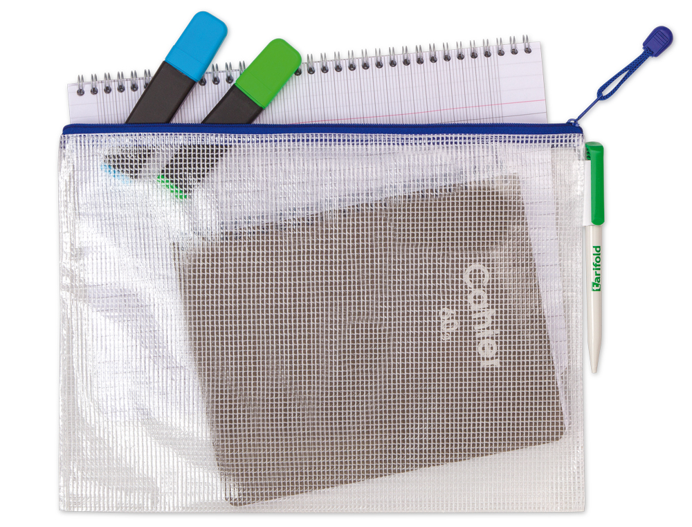 BOLSA MULTIUSOS DJOIS PVC DIN A5 APERTURA SUPERIOR CON CREMALLERA PORTABOLIGRAFO Y CORREA AZUL