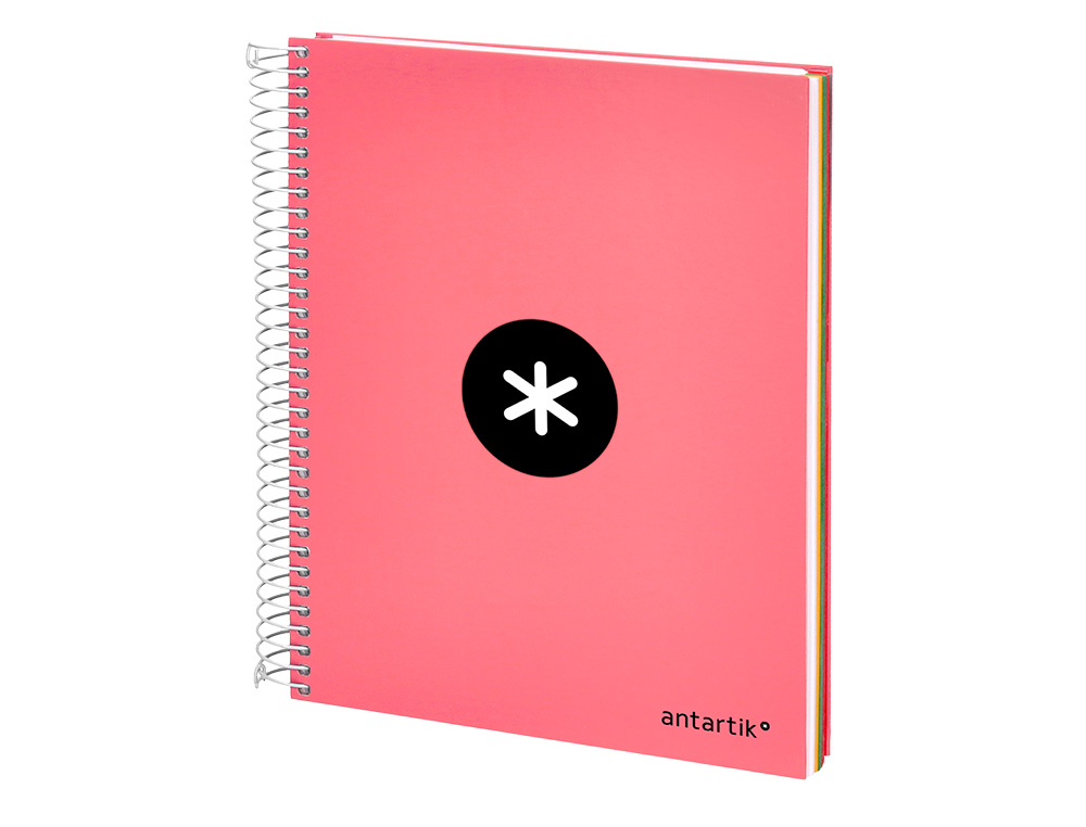 CUADERNO ESPIRAL A5 MICRO ANTARTIK TAPA FORRADA120H 90 GR CUADRO 5 MM 5 BAND 6 TALADROS COLOR CORAL