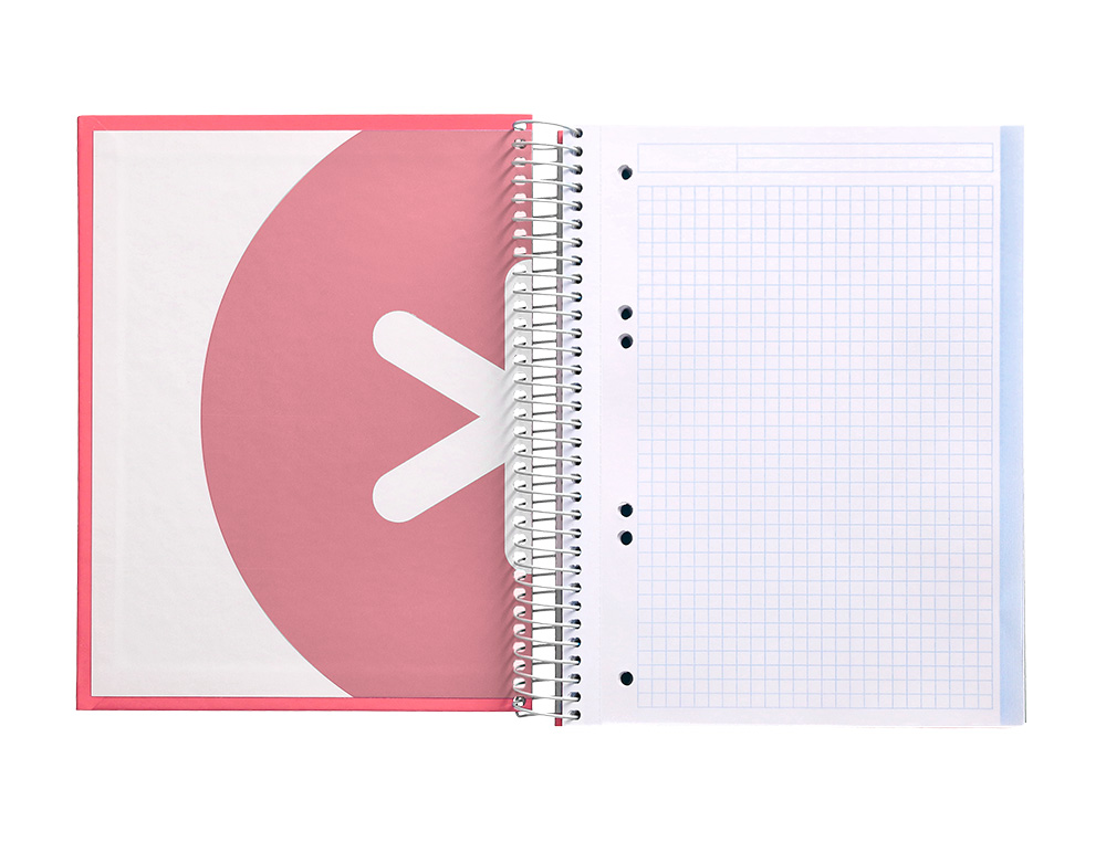 CUADERNO ESPIRAL A5 MICRO ANTARTIK TAPA FORRADA120H 90 GR CUADRO 5 MM 5 BAND 6 TALADROS COLOR CORAL
