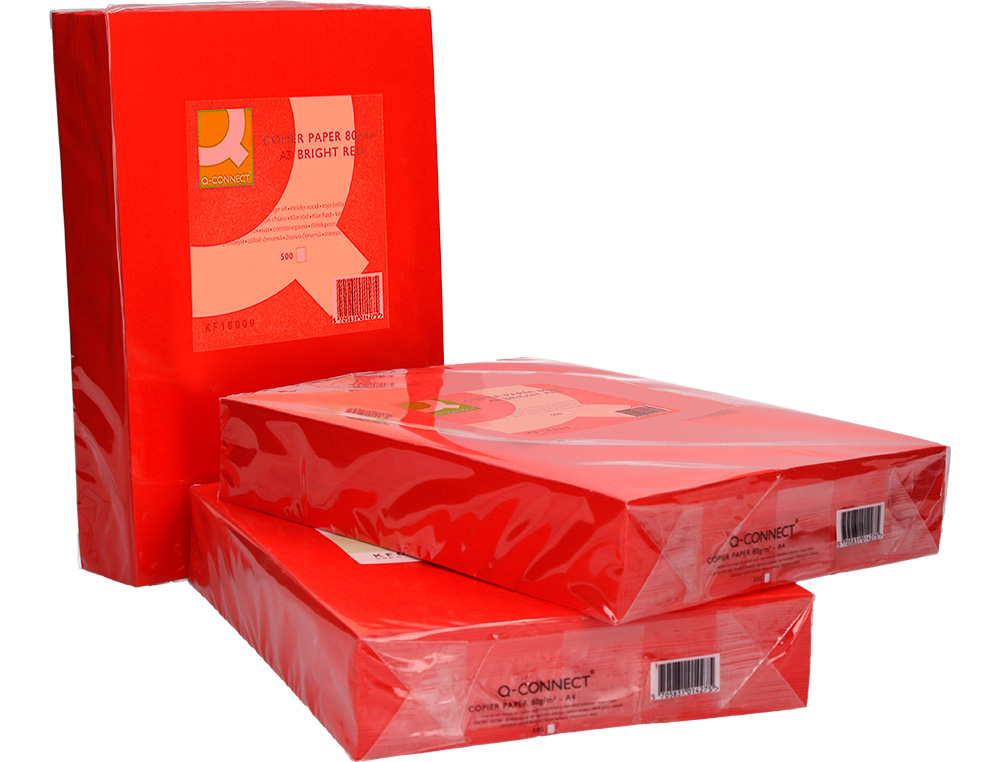 PAPEL COLOR Q-CONNECT DIN A3 80GR ROJO INTENSO PAQUETE DE 500 HOJAS