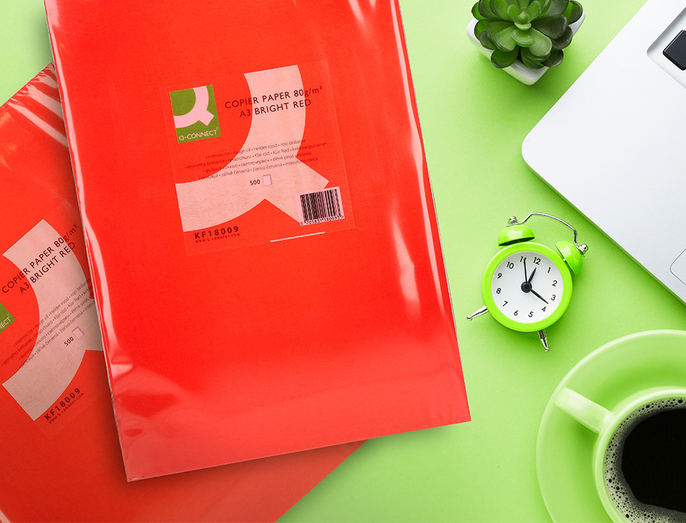 PAPEL COLOR Q-CONNECT DIN A3 80GR ROJO INTENSO PAQUETE DE 500 HOJAS