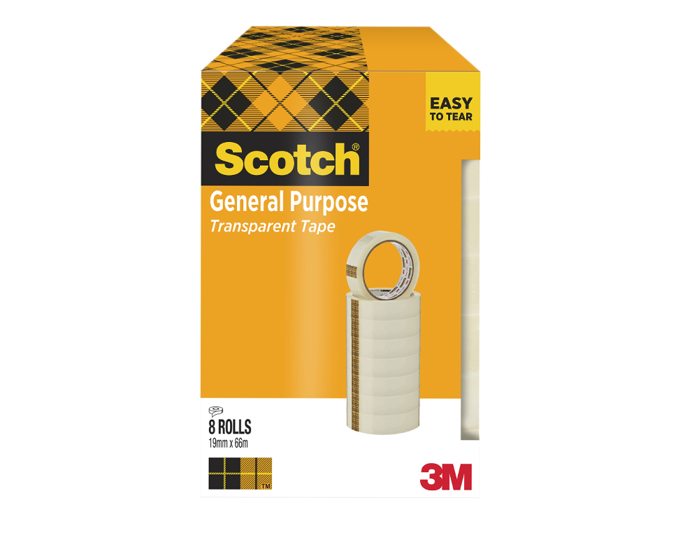CINTA ADHESIVA SCOTCH TRANSPARENTE 66 MT X 19 MM PACK DE 8 UNIDADES