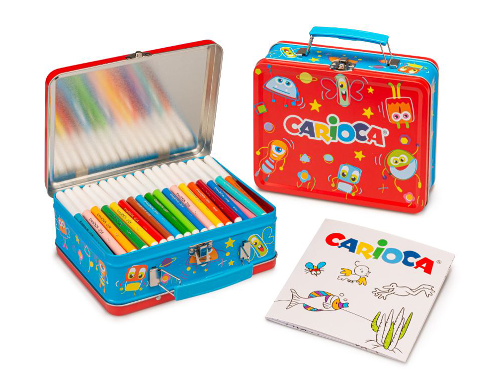 ROTULADOR CARIOCA COLOR KIT CAJA METALICA DE 100 UNIDADES SURTIDAS + ALBUM COLOREAR