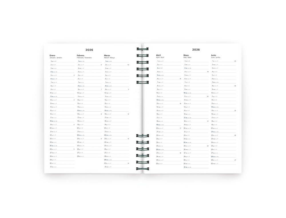 AGENDA ESPIRAL WIRE-O MIQUELRIUS 2026 PLUS BASIC SEMANA VISTA 155X213 MM COLOR GRIS