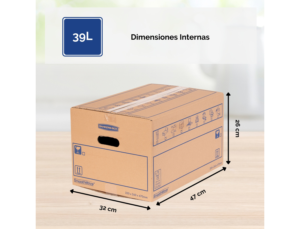 CAJA PARA MUNDANZA BANKERS BOX CARTON RECICLADO FSC CAPACIDAD 39 L 320X260X470 MM PACK DE 10 UNIDADES