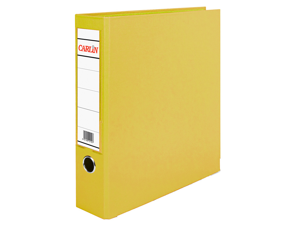 ARCHIVADOR DE PALANCA CARLIN FOLIO FORRADO POLIPROPILENO CON RADO LOMO ANCHO 75 MM AMARILLO