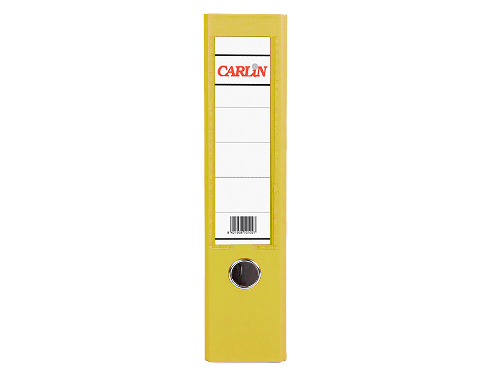 ARCHIVADOR DE PALANCA CARLIN FOLIO FORRADO POLIPROPILENO CON RADO LOMO ANCHO 75 MM AMARILLO