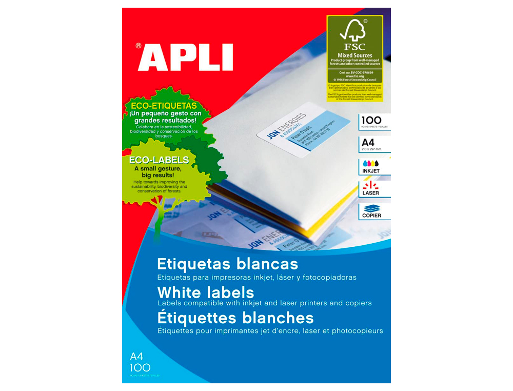 ETIQUETA ADHESIVA APLI 1277 TAMAO 105X42.4 MM -FOTOCOPIADORA -LASER E INKJET-CAJA CON 1400 ETIQUETAS