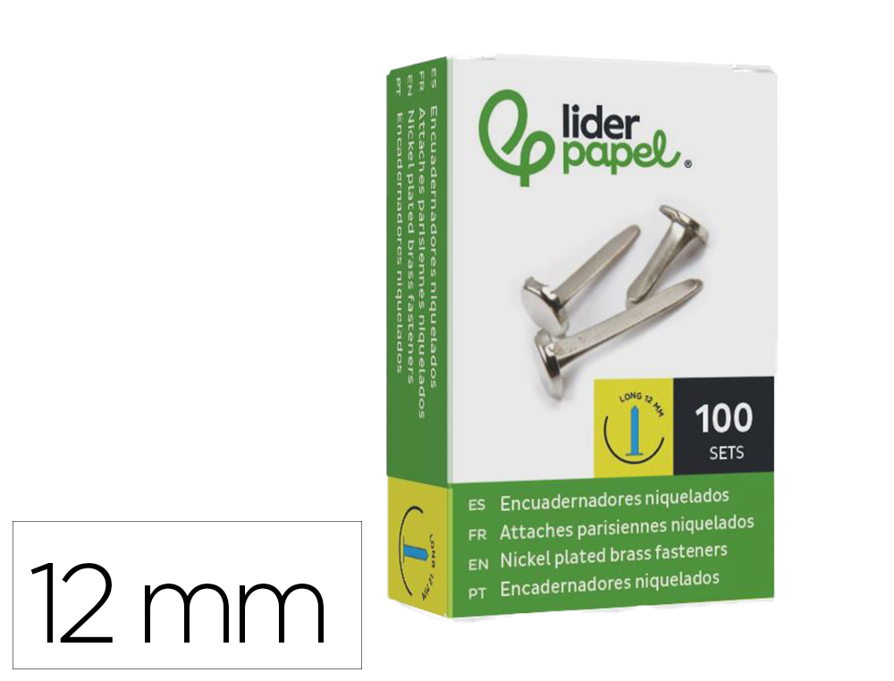 ENCUADERNADORES LIDERPAPEL NIQUELADOS N.0 12 MM CAJA DE 100 UNIDADES