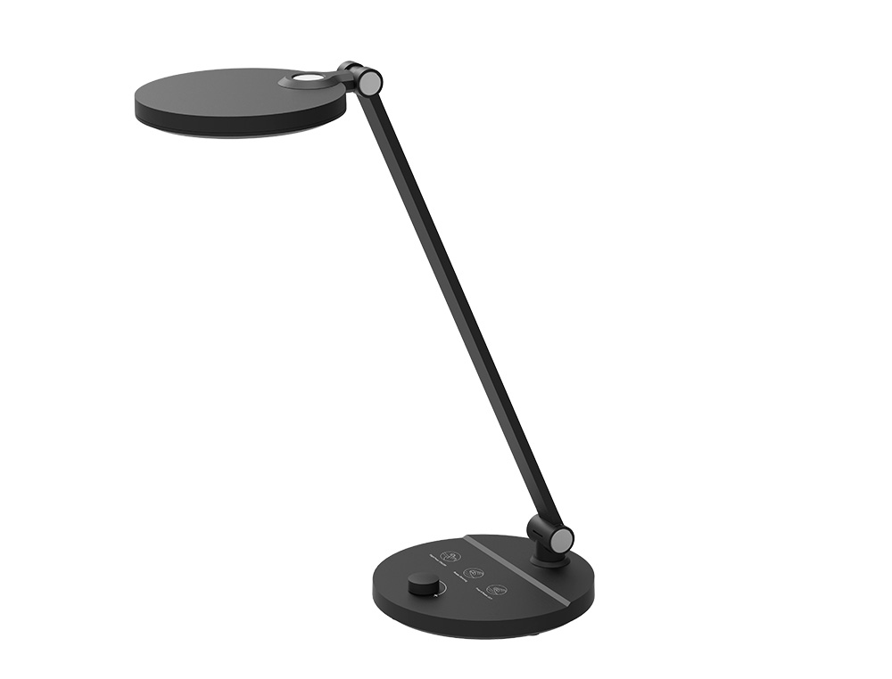 LAMPARA DE ESCRITORIO Q-CONNECT LED 7W 500 LM BRILLO REGULABLE 3 NIVELES COLOR CABEZA BRAZO ORIENTABLE NEGRO