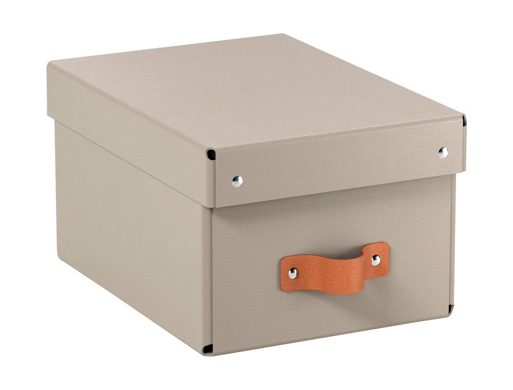 CAJA DE ALMACENAJE LEITZ CARTON PEQUEA CON ASA DE PIEL COLOR BEIGE PACK DE 2 UNIDADES