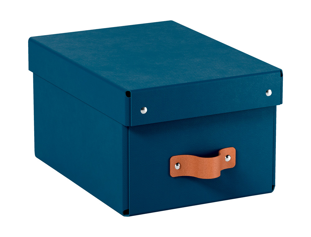 CAJA DE ALMACENAJE LEITZ CARTON PEQUEA CON ASA DE PIEL COLOR AZUL PACK DE 2 UNIDADES