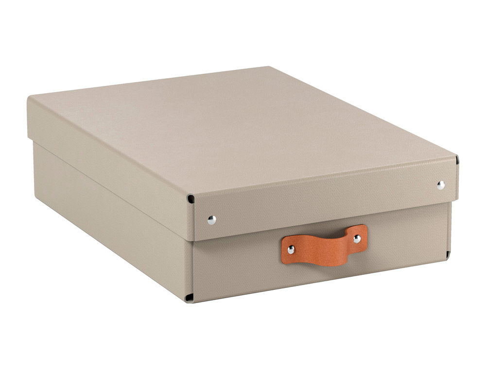 CAJA DE ALMACENAJE LEITZ CARTON MEDIANA BAJA CON ASA DE PIEL COLOR BEIGE PACK DE 2 UNIDADES