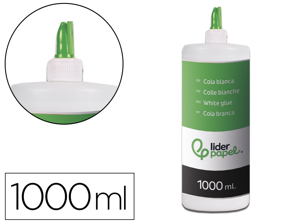 PEGAMENTO COLA BLANCA LAVABLE LIDERPAPEL BOTE DE 1000 ML