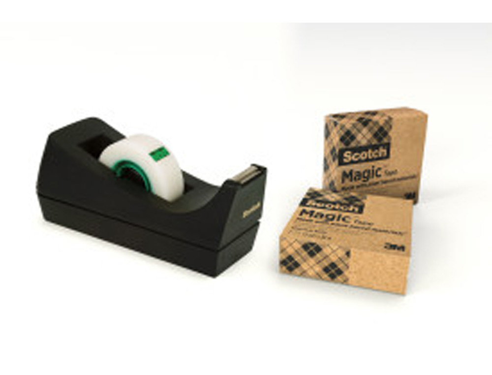 PORTARROLLO SOBREMESA SCOTCH C38 COLOR NEGRO INCLUYE 3 CINTAS SCOTCH MAGIC 33 MT X 19 MM