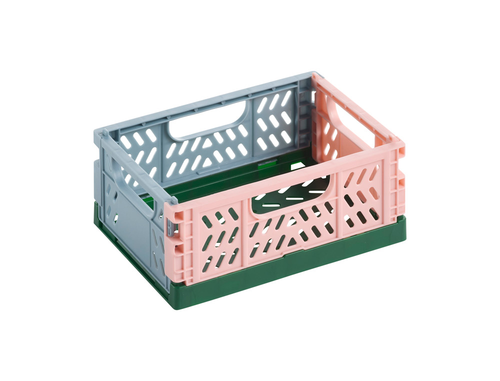CAJA DE ALMACENAJE APLI POLIPROPILENO APILABLE Y PLEGABLE TRICOLOR CON BASE COLOR VERDE 140X60X105 MM