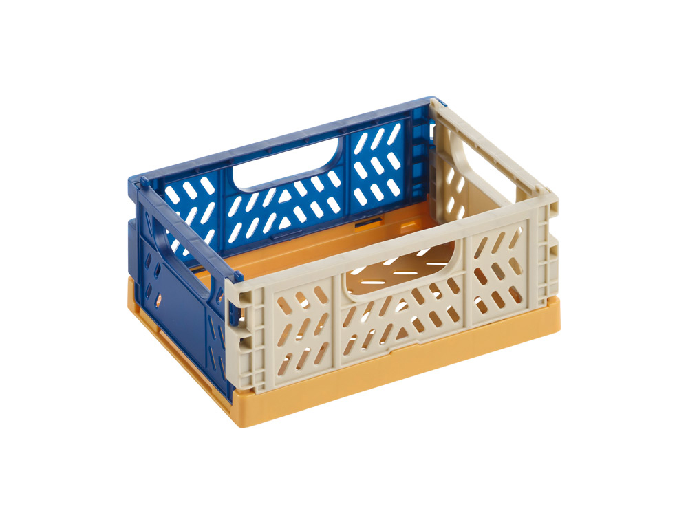 CAJA DE ALMACENAJE APLI POLIPROPILENO APILABLE Y PLEGABLE TRICOLOR CON BASE COLOR MOSTAZA 140X60X105 MM