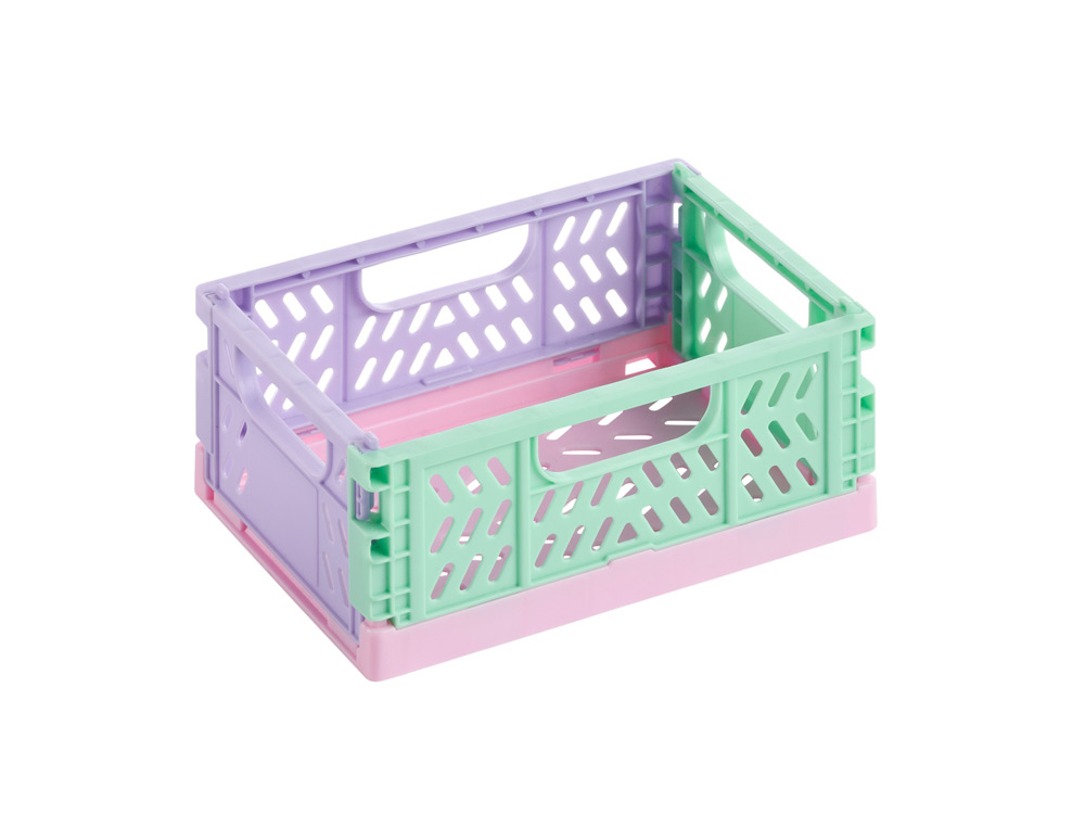 CAJA DE ALMACENAJE APLI POLIPROPILENO APILABLE Y PLEGABLE TRICOLOR CON BASE COLOR ROSA 140X60X105 MM