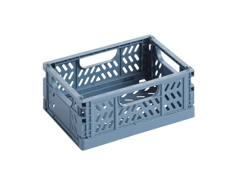 CAJA DE ALMACENAJE APLI POLIPROPILENO APILABLE Y PLEGABLE COLOR AZUL 140X60X105 MM