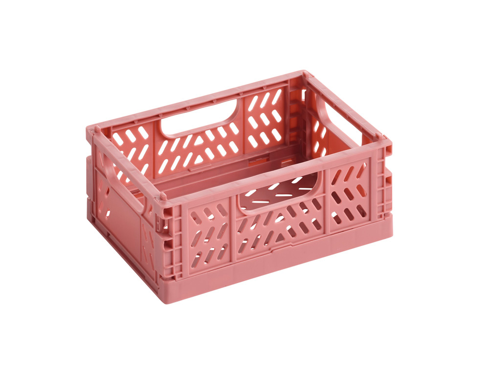 CAJA DE ALMACENAJE APLI POLIPROPILENO APILABLE Y PLEGABLE COLOR ROSA CORAL 140X60X105 MM